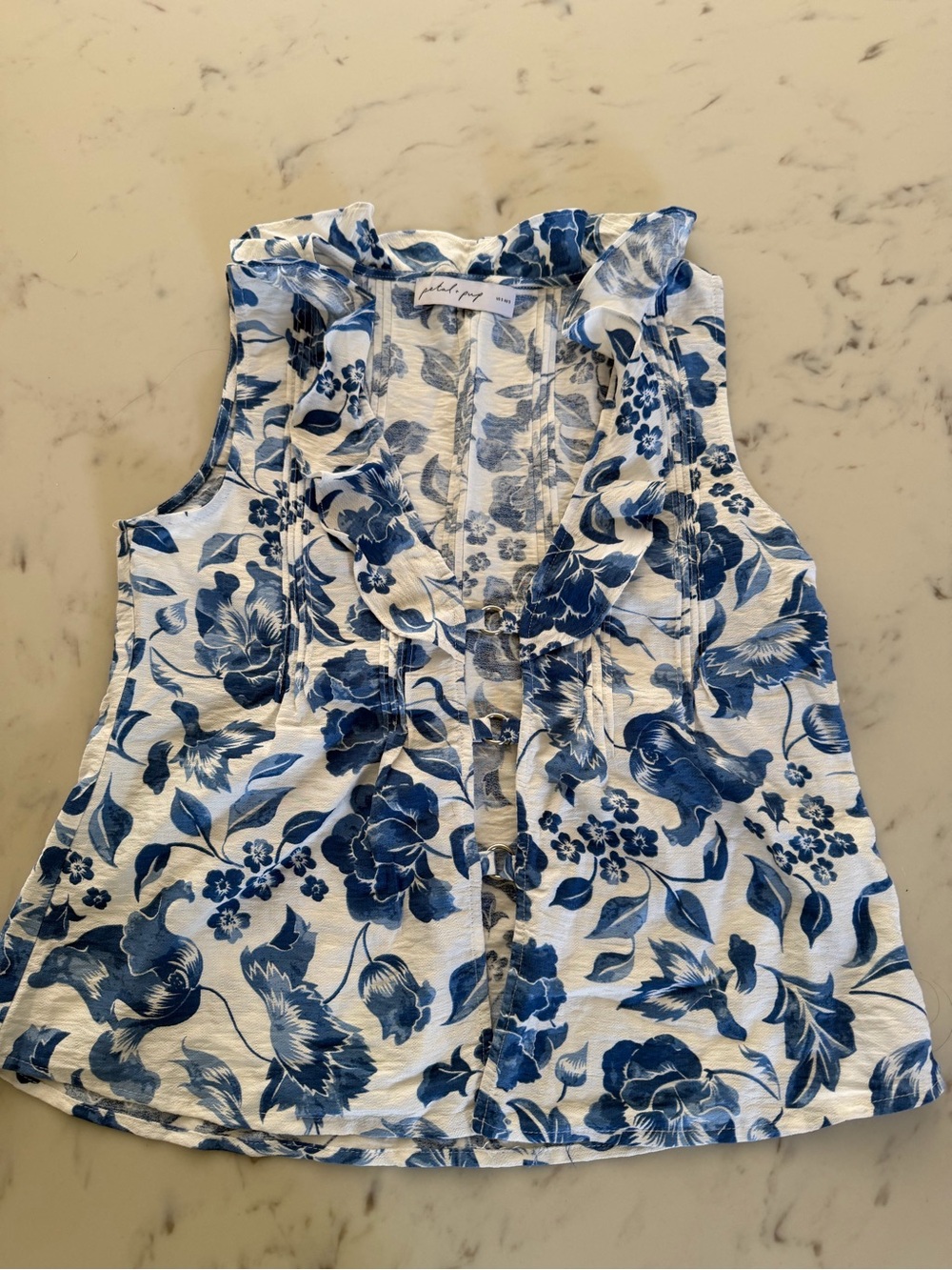 Petal & Pup Blue and White Floral Ruffle Camisole